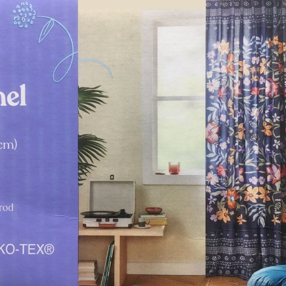 new NAVY Wild Sage Julianna Floral 100% Cotton Back Tab Window Curtain 84"Lx50"W - Picture 7 of 13